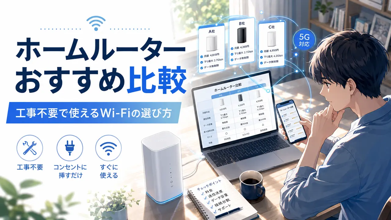 ホームルーターおすすめ比較｜工事不要で使えるWi-Fiの選び方